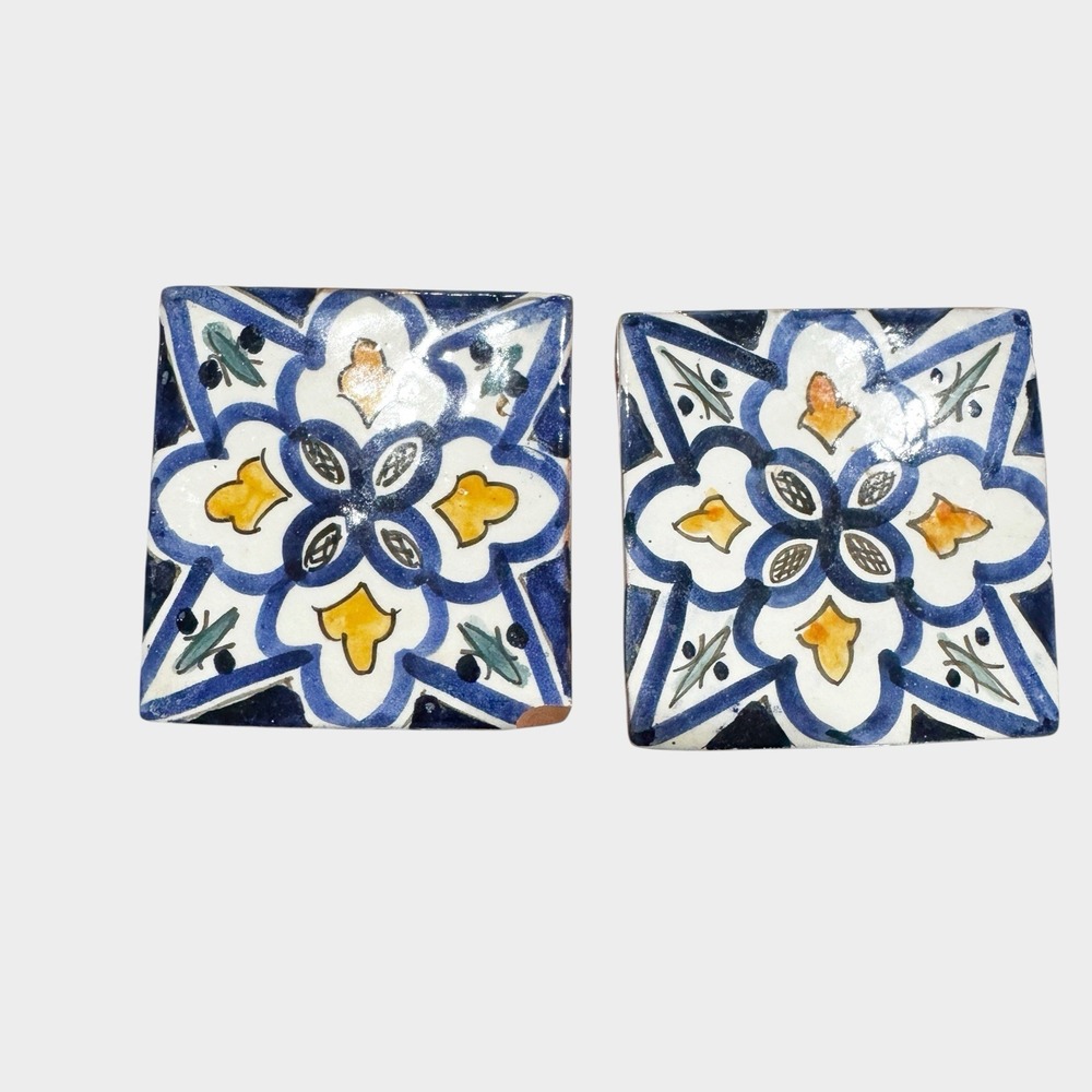 Hand-painted Moroccan Zellige-style Terracotta Tiles Glazed